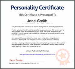 Personality Certificate Example